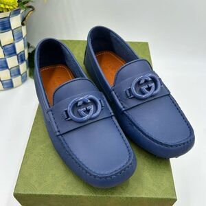 Men’s Gucci interlocking GG Leather driver loafers size 6 fits 7US made Italy